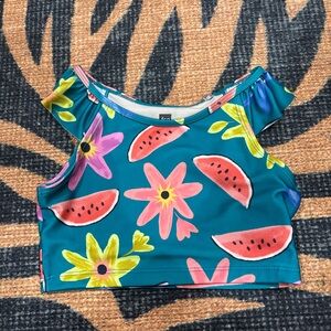 Tea Collection Kids Swim Top - Teal with Pink and Yellow Floral